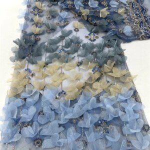 Luxury African3D Flower French Tulle Lace Fabric 2025 High Quality Beaded Nigerian Sequins Lace Fabric for Wedding Dress Sewing