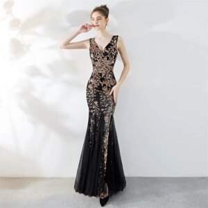 Evening dress female new banquet temperament elegant annual meeting long fishtail sequin sexy dress