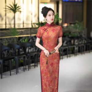 Cheongsam new Chinese female sense of daily national style dress temperament long