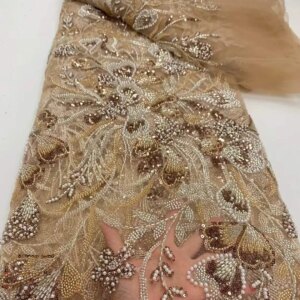 New African Beaded Lace Fabric Sequins Embroidery 2025 High Quality French Mesh Lace Fabric for Women Designs Sewing 5 Yards