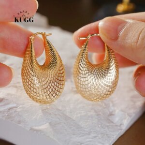 KUGG 100% 18K Yellow Gold Earrings Fashion Vintage Style Drop Earrings for Women Senior Banquet High Jewelry