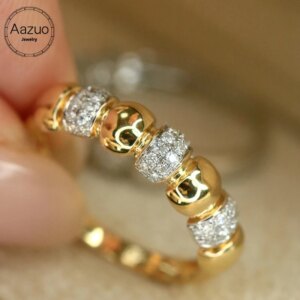 Aazuo Real Jewerly 18K White Gold Yellow Gold Natural Diamond 0.20ct Round Lines Rings Upscale Trendy Senior Party Fine Jewelry