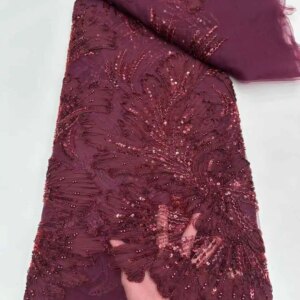 Luxury Beaded Sequins Lace Fabric Nigerian Lace Fabric 2025 High Quality Lace Embroidered Fabric For Women’s Evening Dress