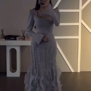 Customized  Modern Square Collar Jersey Long Sleeves Evening Dresses Elegant Floor Length Celebrity Gowns Vestido De No