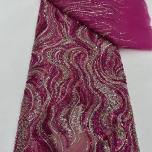 Luxury Sequins Tube Beads Lace Fabric For Wedding 2025 New Design French African Tulle Mesh Lace For Evening Dress
