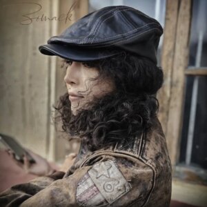 Niche Designer Handmade American Retro Men’s Real Horse Leather Peaked Cap Beret Black Women’s Hat