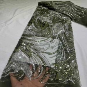 2025 Latest African Tulle Lace Fabric Embroidery Lace Heavy Beads Sequins Lace Fabric Nigerian French Lace For Bride Party Dress