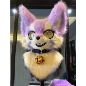 Furuit Long-haired Cat and Fox Mascot Head Party Halloween Fur Role Play