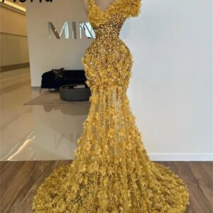 Luxury Beads Mermaid Evening Dresses Crystal Dubai 3D Flower Appliques Party Prom Gown Customized robe pailletée femme soirée