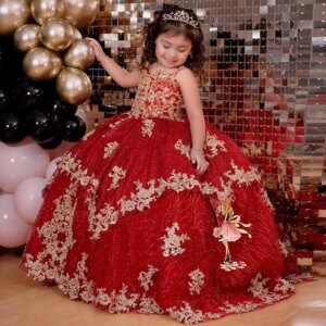 Customized Red Sequined Ball Gown Toddler Little Girls Pageant Prom Dress for Kid Flower Girl Party Gowns Birthday Wear