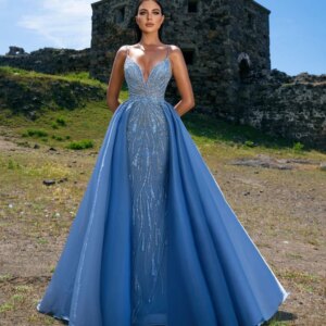 Glitter Sequin Beading Evening Dresses Spaghetti Straps Mermaid Tulle V Neck Elegant Formal Party Prom Gown Vestido Customized