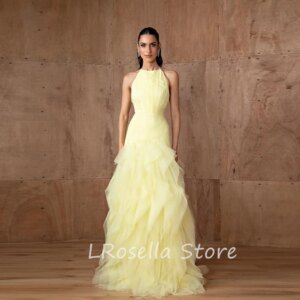 LRosella Wedding Dress Satin A-Line Tulle Halter Sleeveless Sexy Floor-Length Elegant Exquisite Morden style Luxury فساتي2024