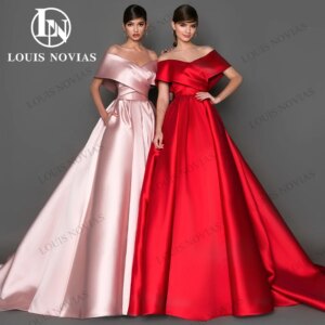 LOUIS NOVIAS Evening Dresses For Women Delicate V-Neck Off the Shoulder Draped party dresses Court Train Vestidos De Noche