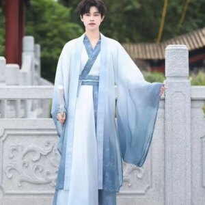 Classic Chinese Water Ink Paintings Hanfu Dress Set Men Women Weijin Period Costume Vintage Fahsion Immortal Cosplay Clothing