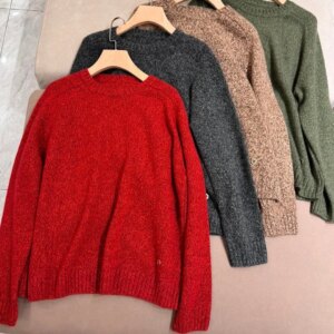 Women Cashmere Sweater Autumn L*P Round Neck Long Sleeve Solid Color Loose Warm Knitted Pullover