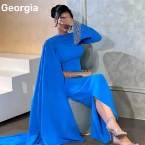 Customized فساتين سهرة سعودية فخمة Column Scoop Neckline Beadings Prom Dresses Ankle-Length Chiffon Zipper Up Long Sleeves