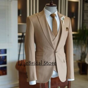 Gentleman Three Pieces Wedding Suit For Men Costume Suit Groom Tuxedo Prom Suits Male Blazers (Coat+Pants+Tie) Customized