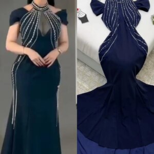 Customized Evening Prom Jersey Rhinestone Graduation Mermaid Halter Bespoke Occasion Gown Midi es