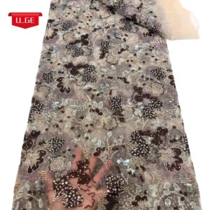 2025Latest Delicate Elegant Best Quality Luxurious Soft Mesh Lace With Lots Stones fabric For Party Evening Dress U_Ge5391