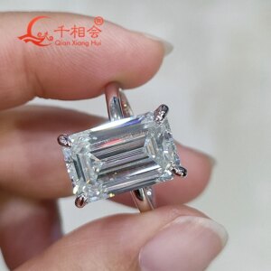 9*14mm Emerald Cut Moissanite Ring round Shape 925 Sterling Silver VVS Quality Men Women Diamond Jewelry Wedding Engagement Gift