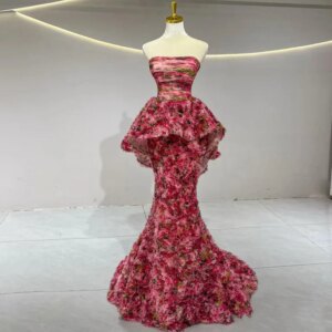 Elegant Sexy Lace Floral Prom Dresses Pleated Long Woman Wedding Party Dress Luxury Long Sleeve Gala Evening Dresses Women 2025