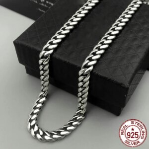 S925 Sterling Silver Necklace National Style Retro Lobster Buckle Flat Hip Hop Chain Personalized Fashion Accessories Chain