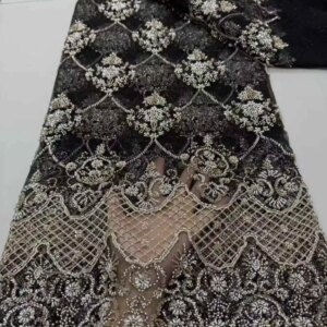 African Beaded Mesh Lace Fabric 2025 Luxury Exquisite Nigerian Tulle Lace French Sequins Lace For Women 5 Yards Evening Dresses