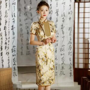 High-End Real Silk Cheongsam Qipao Summer Women’s Dress -Fit Chinese Chi-Pao