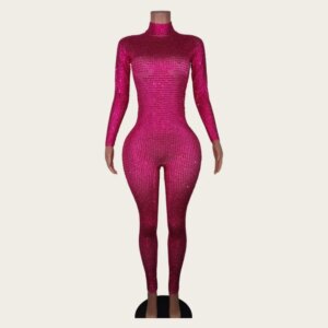 Personality Street Romper Shinny Rhinestone Long Sleeve Bodysuit Performance Jumpsuit Lady Party Nightclub Dance Music Costumes
