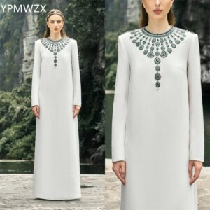 Customized YPMWZX Scoop Neckline A-line Floor length Skirts Bead Bespoke Occasion Dresses