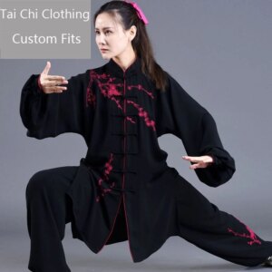 Tai Ji Suit Women’s New Spring and Autumn Silk Linen Fashionable Stylish Embroidery Plum Blossom Exercise Clothing