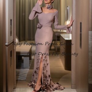 Modern Floor Length Mermaid Cocktail Dress 3D Handmade Flowers Evening Gowns With Detachable Pretty Vestidos De Noche With Slit