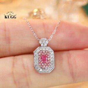 KUGG 100% 18K White Gold Necklace Real Natural Pink Diamond Pendant Necklace for Women Classic Design High Wedding Jewelry