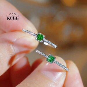 KUGG 100% 18K White Gold Rings Real Natural Green Diamond Engagement Ring for Women Classic Square Design High Wedding Jewelry