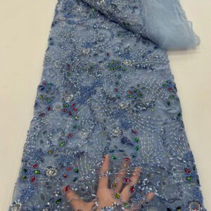 African Handmade Beads Lace Fabric 2025 High Quality Nigerian Sequins French Tulle Fabric Material For Wedding Party Sewing