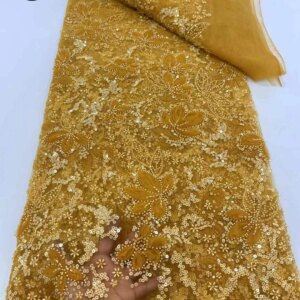 African Groom Lace Fabric 2025 French Beaded Lace Fabric Nigerian Sequins Embroidery Net Lace Fabrics For Bridal Party Dresses