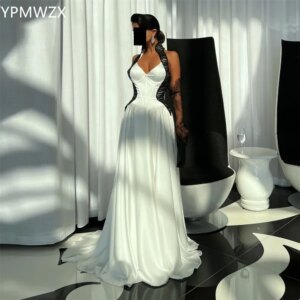Customized Formal Dress Women Party Occasion Prom Gown YPMWZX Halter A-line Floor Length Skirts Draped Sleeveless Bespoke Occasi