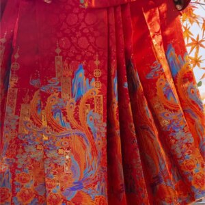 Hanfu fabric imitates decorative patterns and mother-of-pearl inlaid gold satin wedding dress surface skirt