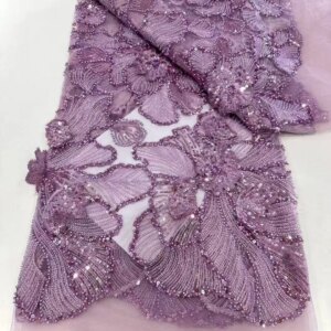 2025 New African French Nigerian High End Lace Fabric With Beads Sequins Mesh for Embroidery Wedding Party Bride Sewing Dress