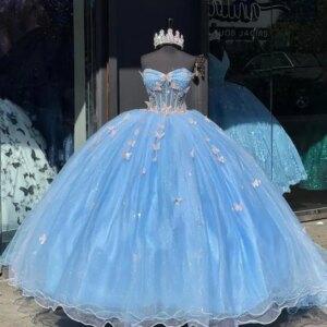 Customized Sky Blue Stylish Strapless Quinceanera Dress Lace Appliques Beads Sleeveless Lacing up Ball Gown Birthday Party