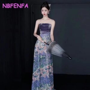 2025 Elegant Long Prom Evening Guest Party Dresses Women Sequin Velvet Sexy Strapless Slim Prom Dress Formal Cocktail Dresses