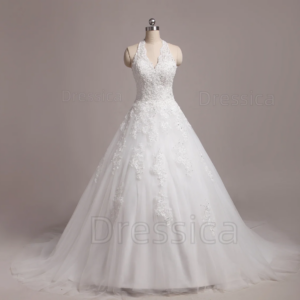 Classic Halter Real Photo Wedding Dresses Lace Appliqued Custom Make High Quality Ball Gown