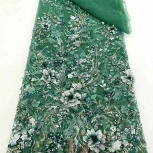 5 Yards African Sequins Lace Fabric 2024 High Quality Lace Embroidery Beaded Mesh Fabric For Women Wedding Party Dress WS68HB-14