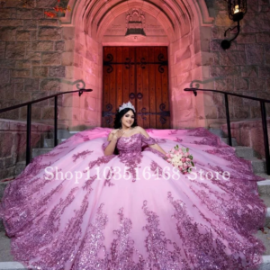 Rose Pink Princess Quinceanera Dresses Ball Gowns 2024 Bodice With Sequins Crystal Appliques 15 Dress Custom Quinceanera Dress