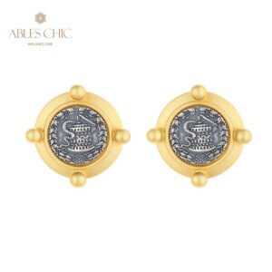 ABLES CHIC Pergamon Snake Basket Greek Coins Solid 925 Silver Roman Coin Matt Stud Earrings E1014