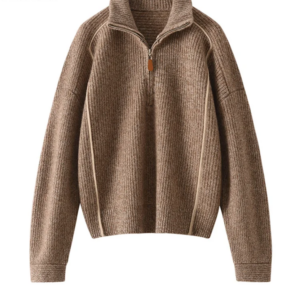 BirdTree, Cashmere Wool Elegant Thicken Sweaters, Women Stand Neck Zipper, Fashion Loose OL Sweater, Autumn Winter Top T485121QM