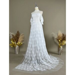 Don&Judy Maternity Photo Shootting Long Dresses White Lace Embroidered Stretch Top Bust Side slit Clothes For Pregnant Women