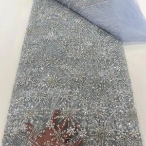 African Embroidered Fabrics With Beads African Lace Fabric 2025 High Quality 5 Yards Embroidered Fabric For Evening Dress A949-1