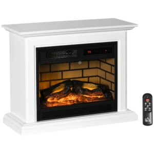 31″ Electric Fireplace with Dimmable Flame Effect and Mantel, Freestanding Space Heater with Log Hearth and Remote Control