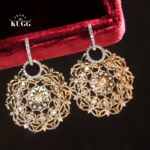 KUGG 100% 18K Yellow Gold Earrings Real Natural Diamond Drop Earrings Vintage Palace Style High Party Jewelry for Women